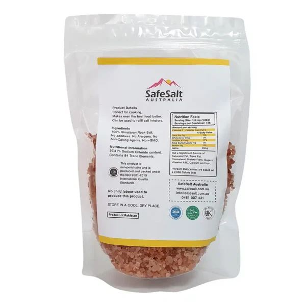 himalayan-salt-coarse-450g-back back label of pink himalayan coarse salt in a 450g bag