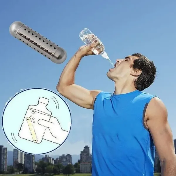 drinking-alkaline-water man drinking alkaline water with alkaline water stick diagram