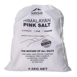 Powder himalayan light pink salt 4.5kg inside a cotton bag