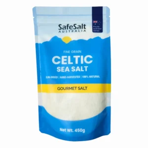 Celtic sea salt fine grain in 450g pouch. By SafeSalt Australia