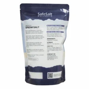 Epsom salt pouch back Epsom Salt Back of bag by SafeSalt Australia