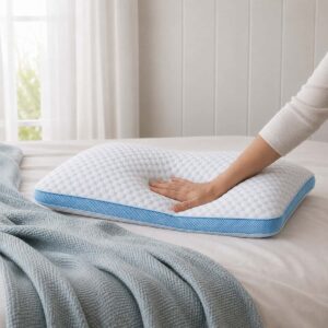 hand pressing on memory foam pillow hand pressing on memory foam pillow